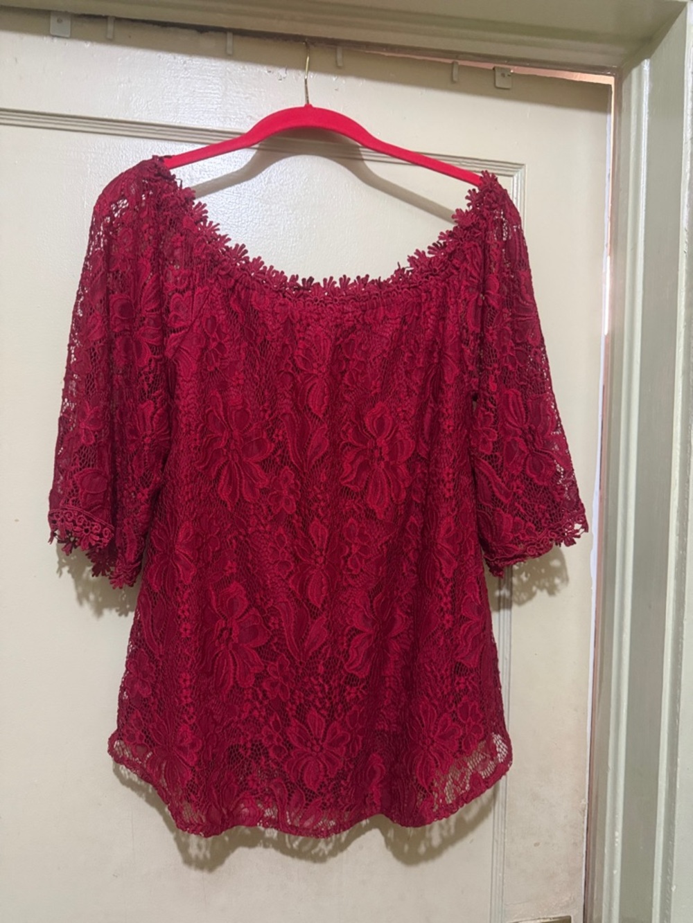 Red Lace Off-Shoulder Blouse